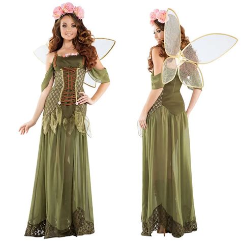 S Xxl Adult Deluxe Tinker Bell Costume Woodland Green Rose Fairy Princess Dress With Wings In