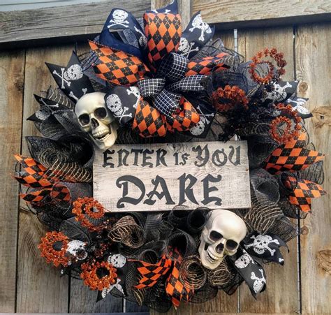 Halloween Wreath Skull Wreath Skeleton Wreath Enter If You Dare
