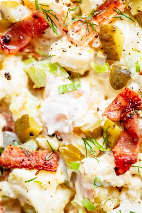 Pour over potatoes and mix lightly until potatoes are coated with dressing. Potato Salad with a mayo/sour cream dressing ...