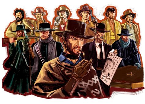 The spaghetti western is a broad subgenre of western films produced in europe. Awesome artwork of Spaghetti Western heroes. | Retro film ...