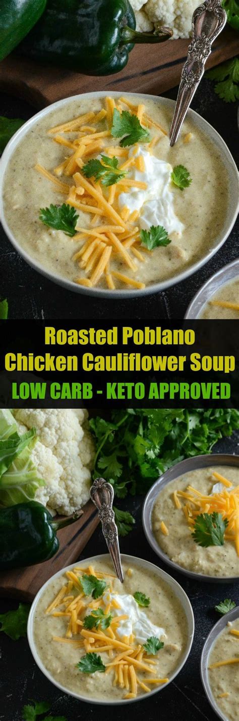 When i started the low carb diet this was off limits:( i tried a low carb mashed potatoes type dish before which was also made with cauliflower and very good too but i never thought of making the fully loaded potatoe salad with cauliflower until i read this thank you sarah jo! Roasted Poblano Chicken Cauliflower Soup is a creamy soup ...