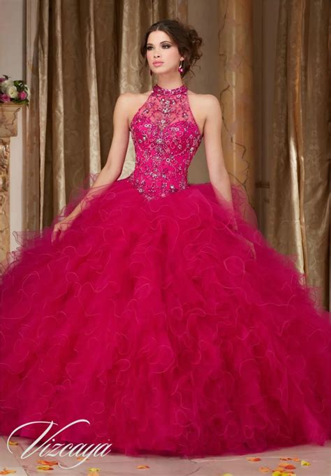 Cheap Royal Blue Hot Pink Quinceanera Dresses 2016 Ball Gown Beaded Halter Fluffy Detachable