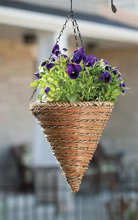 Panacea 88636 Cone Hanging Basket Rope And Fern 12 Inch Gardening Patio