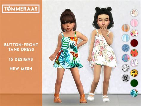 TØmmeraas Button Front Tank Dress Sims 4 Toddler Sims 4 Toddler