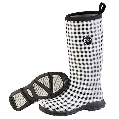 muck boots breezy tall insulated rain boot for ladies women s grey gingham
