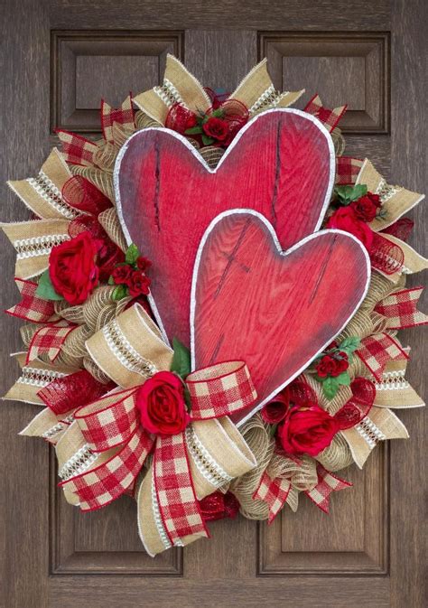 Burlap Valentines Wreath Farmhouse Heart Wreath St Valentin Fleurs