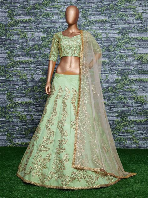 Buy Pista Green Sequins Embroidered Wedding Wear Lehenga Choli