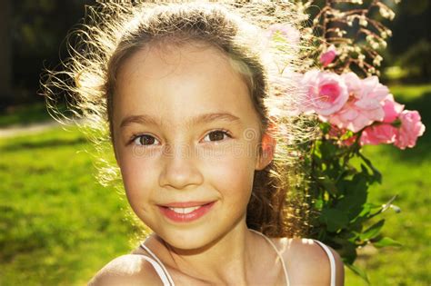 Summer Portrait Of Happy Cute Girl With Flower Stock Image Image Of Freedom Happiness 46720789