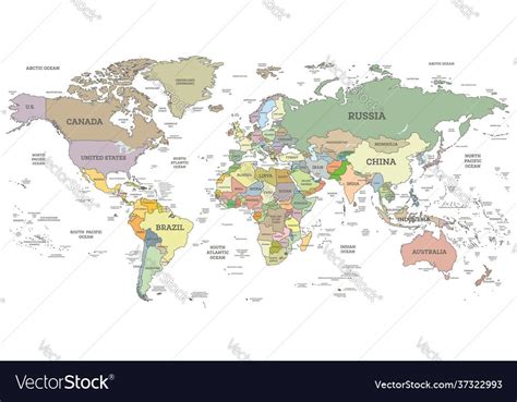 Detailed World Map With Borders And Countries Isolated On White Vector
