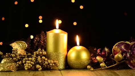 Christmas Candles And Decorations On White Snow Stock Footage Video
