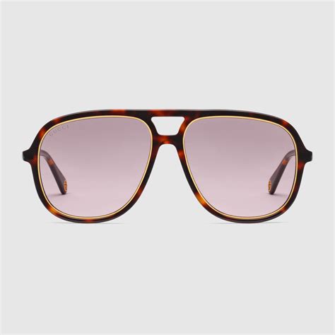 navigator frame sunglasses in tortoiseshell acetate gucci® us