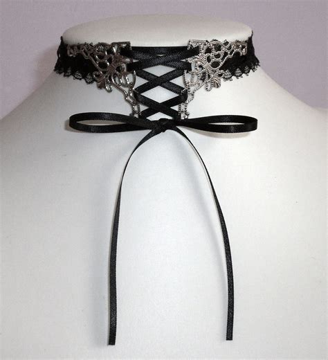 Corset Gothic Choker Necklace Black Lace Ribbon Bow Collar Vampire