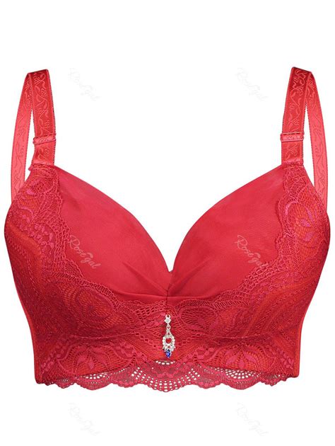 48 Off Plus Size Lace Trim Padded Underwire Bra Rosegal