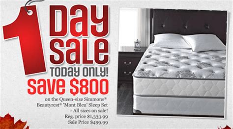 You can get the best discount of up to 70% off. Sears Canada 1 Day Sale: Save $800 On Simmons Beautyrest ...