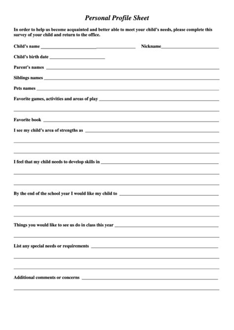 Fillable Students Personal Profile Sheet Printable Pdf Download