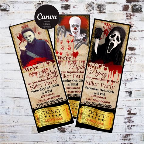Halloween Invitation Ticket Party Killer Movie Party, Horror Movie