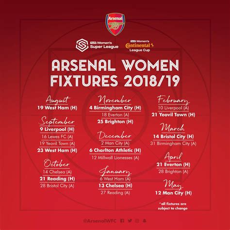 Arsenal Womens 201819 Fixtures Announced News
