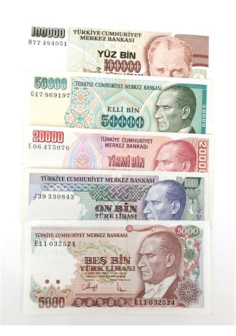 7 Emisyon 5 Adet Eskı Kağıt Para Türk Lirası Eski Para Fiyatları ve