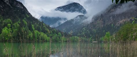 Download Wallpaper 2560x1080 Lake Mountains Forest Clouds Landscape