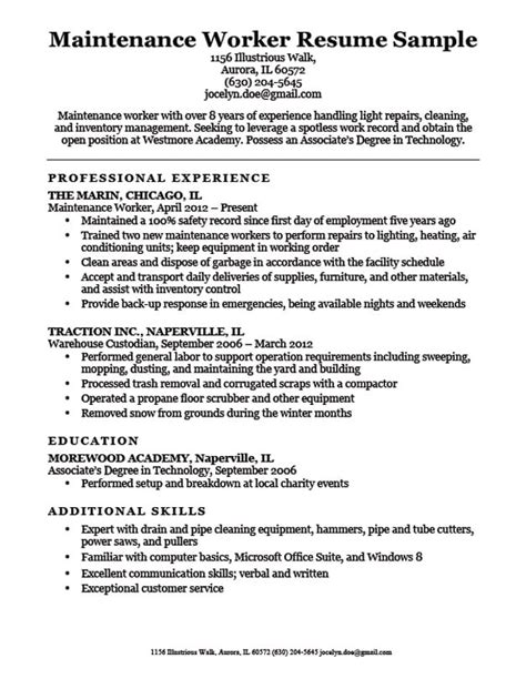 Maintenance Worker Resume Sample Resume Companion