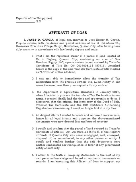 Tenancy agreements & lease agreements; Affidavit of Loss Deed of Sale | Affidavit | Deed