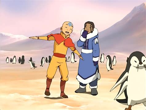 Aang Imitating The Sound And Movements Of An Otter Penguin Which Makes