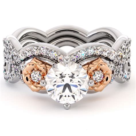 Looking for 14k wedding ring set. Moissanite Engagement Ring Set 14K White & Rose Gold Ring ...