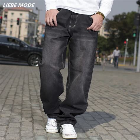 2016 European Style Plus Size Mens Loose Fit Jeans Brand High Quality Hip Hop Baggy Black Jeans