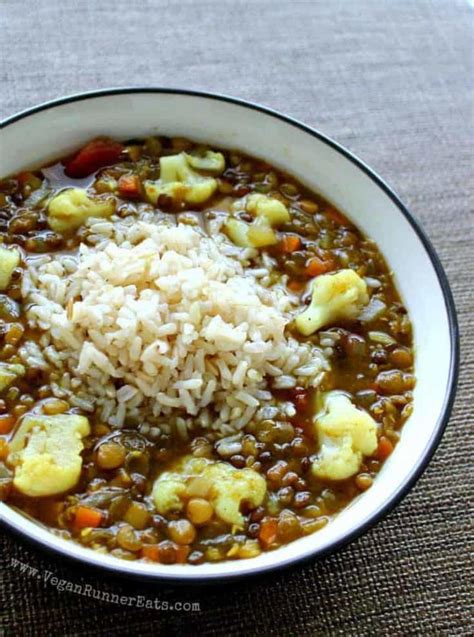 Healthy Vegan Lentil Soup With Cauliflower And Rice