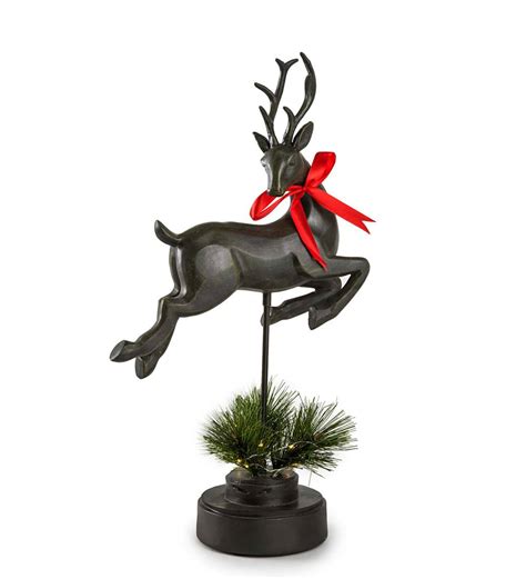 Lighted Holiday Deer Resin Tabletop Statue Plow And Hearth