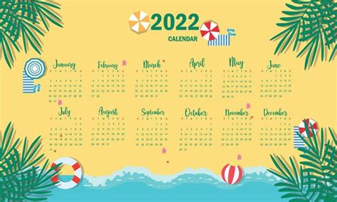 Premium Vector Beach Calendar Template For 2022