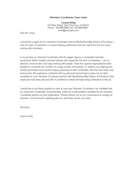 Talk about how your how to write a volunteer cover letter? Volunteer Coordinator Application Cover Letter | Templates ...