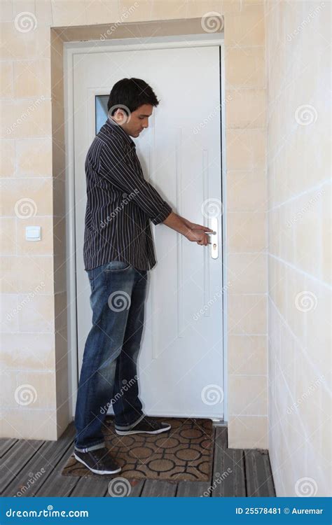 Man Opening Door Stock Image Image Of Male Holding 25578481