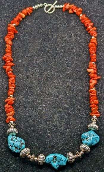 Silver Turquoise Coral Necklace Isabell Auction