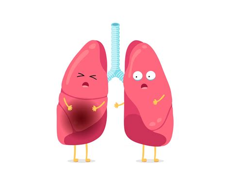 Cute Cartoon Funny Unhealthy Illness Lungs Character Suffering Sick