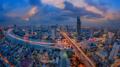 Wallpaper Thailand Bangkok City Night Skyscrapers Roads Lights