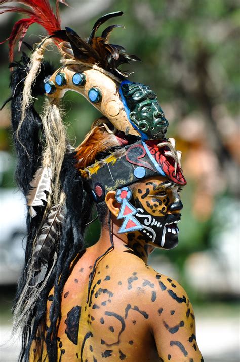 Mayan Warrior In Traditional Dress Performs An Ancient Ritual Dance Aztec Culture Aztec