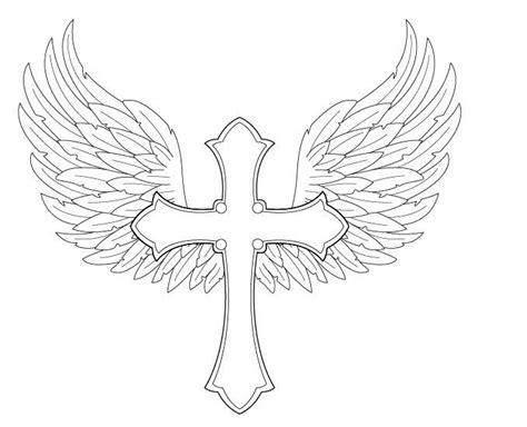 Cross And Angel Wings Drawing