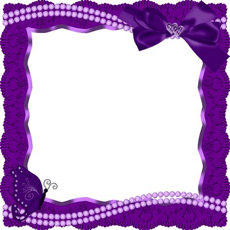 Purple Transparent Frame With Butterfly Ribbon And Pearls Рамки