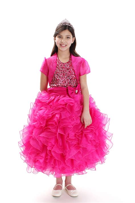 Rk1023fus14 Girls Dress Style 1023 Fuchsia Organza Dress With