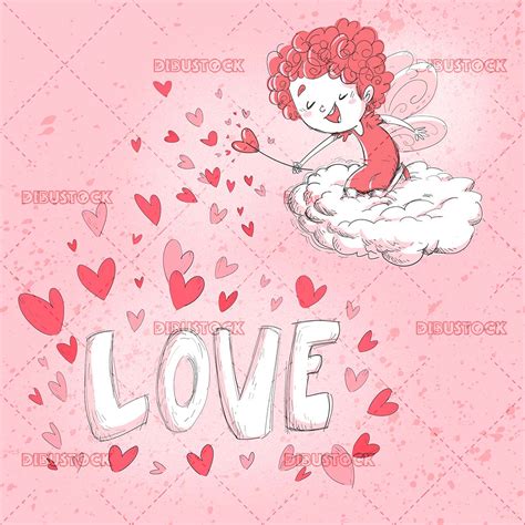 Funny Fairy In A Cloud Making Hearts On Pink Background Illustrations