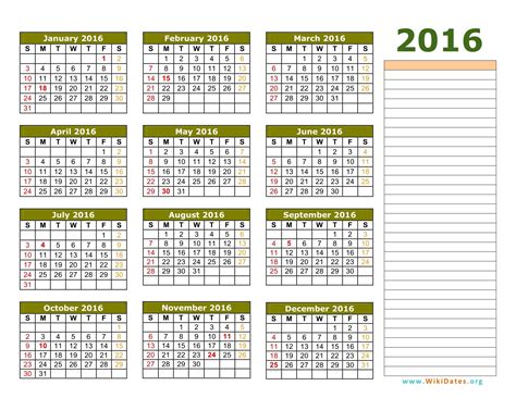 2016 Calendar | WikiDates.org