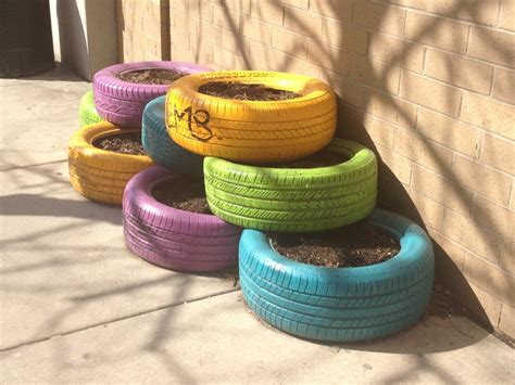 Colorful Tire Planters Outdoor Crafts Tire Planters Color
