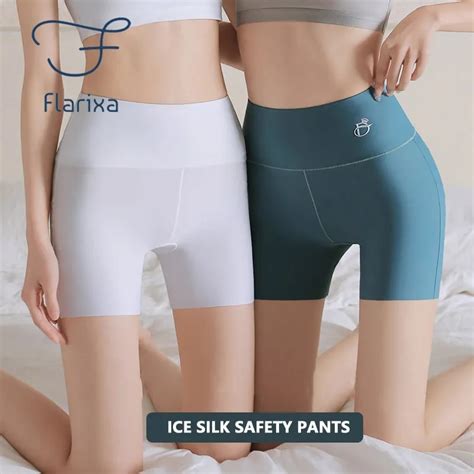 flarixa ice silk high waist women s seamless shorts safety pantstummy hips sliming sports boxer