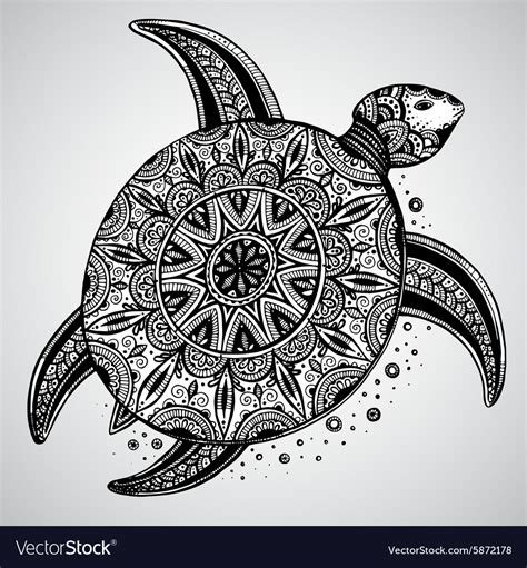 Hand Drawn Monochrome Doodle Turtle Decorated Vector Image