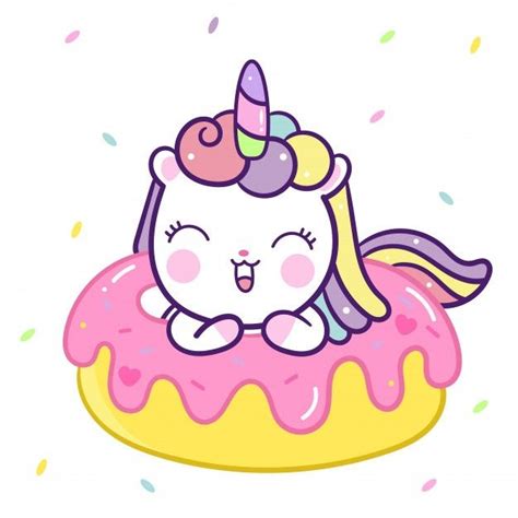 Cute Unicorn Vector With Donut Cartoon Donut Cartoon Cute Unicorn