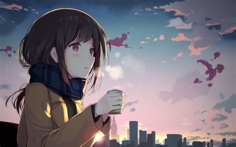 Desktop Wallpaper Cute Anime Girl Drinking Coffee Anime