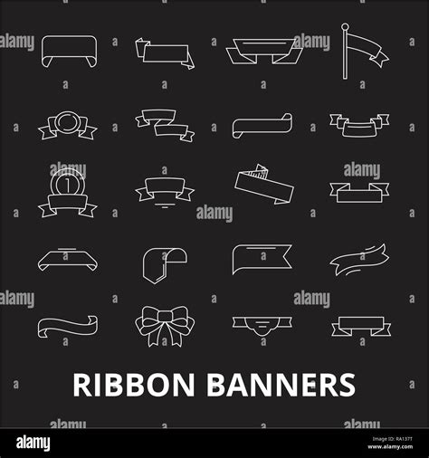 Ribbon Banners Editable Line Icons Vector Set On Black Background