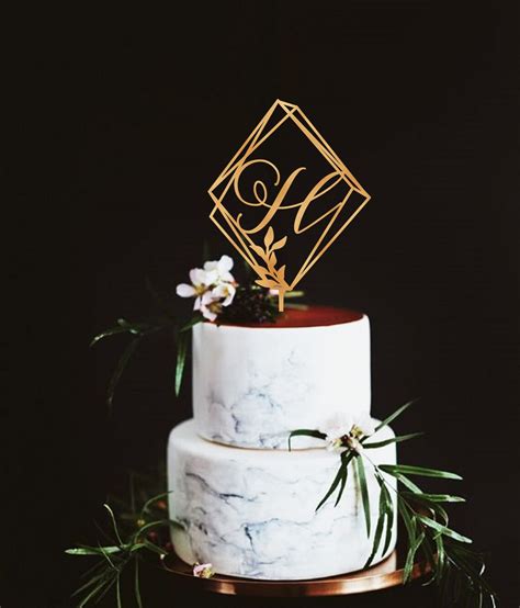 Wedding Cake Topper Geometric Wedding Cake Topper Monogram Etsy