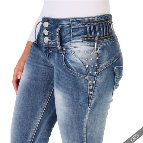 Femmes Jeans Délavé Denim Taille Haute Skinny Slim Clous Décoratifs Push Up